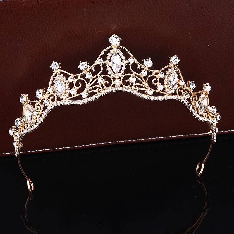 Retro Bride Crown Girl Princess Birthday Crown Alloy Rhinestone Headband Wedding Dress Accessories