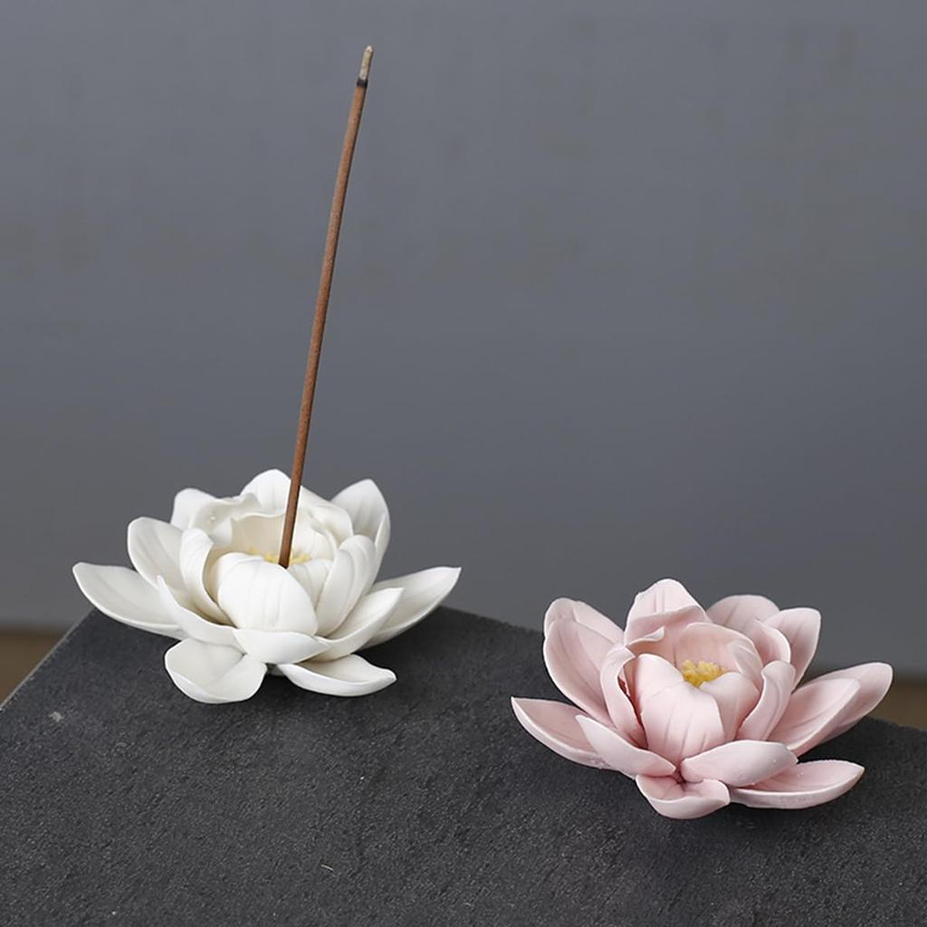 Lanito Ceramic Incense Burner with Lotus Flower Design, Stylish Incense Burner for Buddhist Altars, Relaxation, Meditation, Sleep, Study, Zen, Yoga,