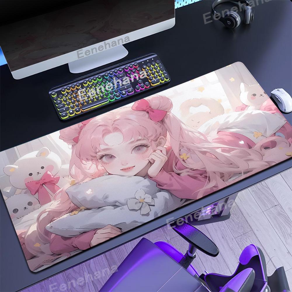 XXL Office Computer Lockedge Desk Mat S-Sailor M-Moon Mouse pad Table Keyboard Big Pink Black Pad Laptop Cushion Girls Bedroom