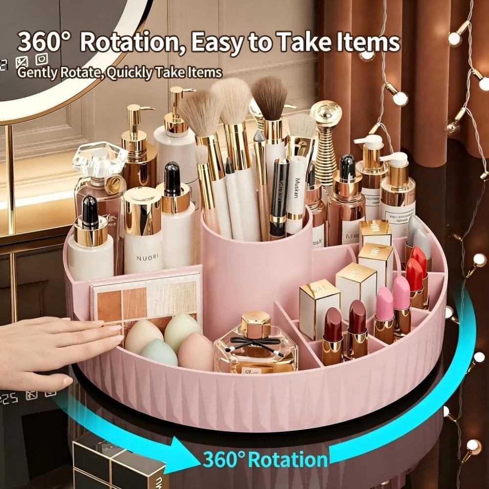 360° Rotatable Desktop Shelf PP Open Grid Organizer Portable Cosmetic Storage Box For Vanity Desk