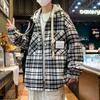 Осенне-зимняя хлопковая утолщенная куртка с капюшоном для мужчин, молодежная, в стиле Гонконга, свободная, студенческая, красивая, клетчатая, верхняя одежда