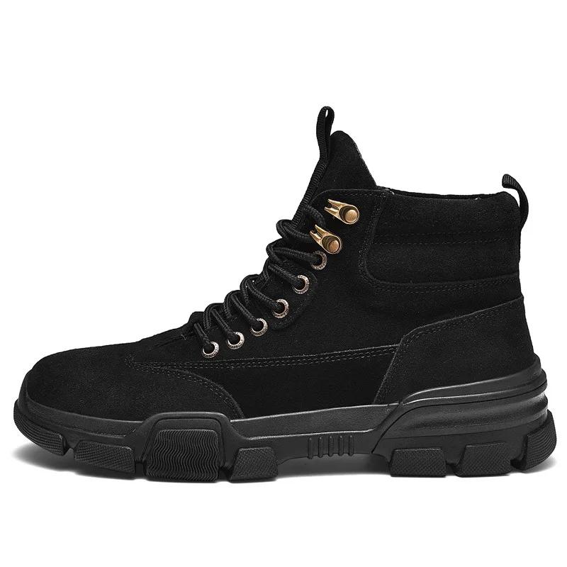 Retro Platform Boots Men Black High Top Warm Shoes Boots Leather Breathable Comfortable Tooling Shoes Male Desert Boot
