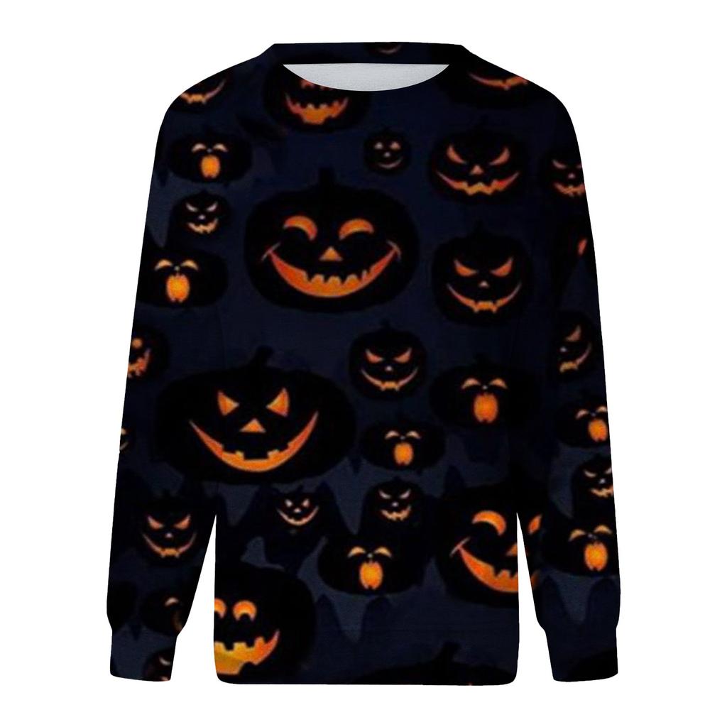 Fashion Women Halloween Print Party Round Neck Long Sleeve Socket Head Tops