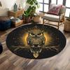 Golden Mystic Owl On Starry Branch Print Round Rug, Living Room, Bedroom, Playroom Carpet, Non Slip Floor Mat, Gift