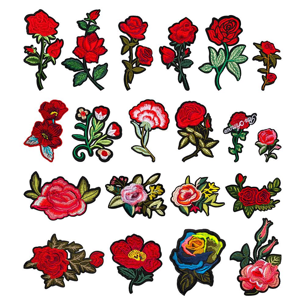 Computer Embroidery National Style Rose Big Safflower Embroidery Cloth Sticker Seam-Free Hot Melt Adhesive Patch Clothing Accessories