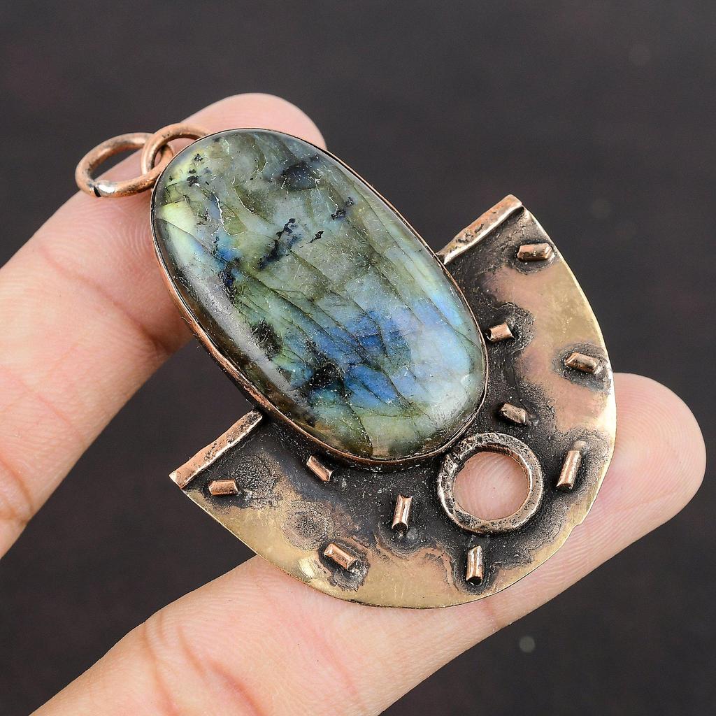 Кулон из лабрадорита, медный кулон, очень красивый кулон из драгоценного камня, подвески ручной работы, потрясающие медные украшения, уникальный кулон, специальный женский подарок