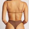Women's Split Halter Neck Solid Color Patchwork O-String Bikini Sets