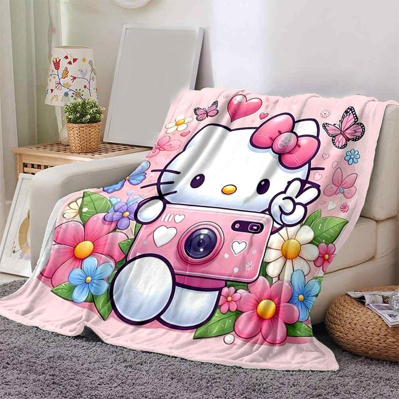 1pc Butterflies & Hello Kitty Cartoon Blanket, Soft Throw for Home Decor, Gift Idea, Living Room, Travel, Camping, Car Blankets, Beach, Office Naps, S
