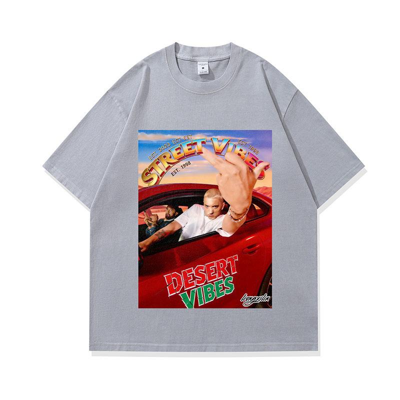 American Trendy Men'S T-Shirt Street Retro Digital Direct Injection Printing Washed Old Short-Sleeved Top