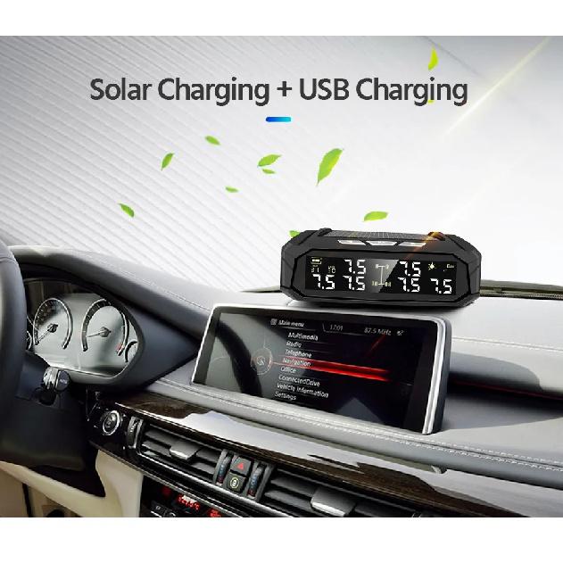 Acceo TPMS Car Tire Pressure Monitoring System Solar Charging 0-8Bar 4/6 External Sensors Real-time Display Auto Alarm