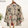 ZANZEA Women Casual Round Neck 3/4 Sleeve Loose Print Blouse