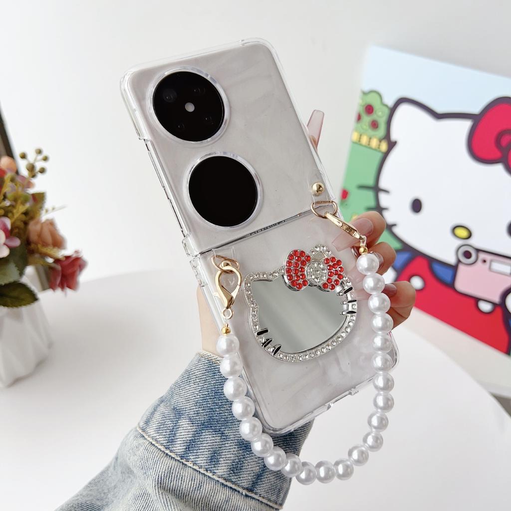 Применимо к чехлу для мобильного телефона Huawei Pocket2, складной экран P50Pocket, мультяшный кот, ремешок-зеркальце, прозрачный защитный чехол