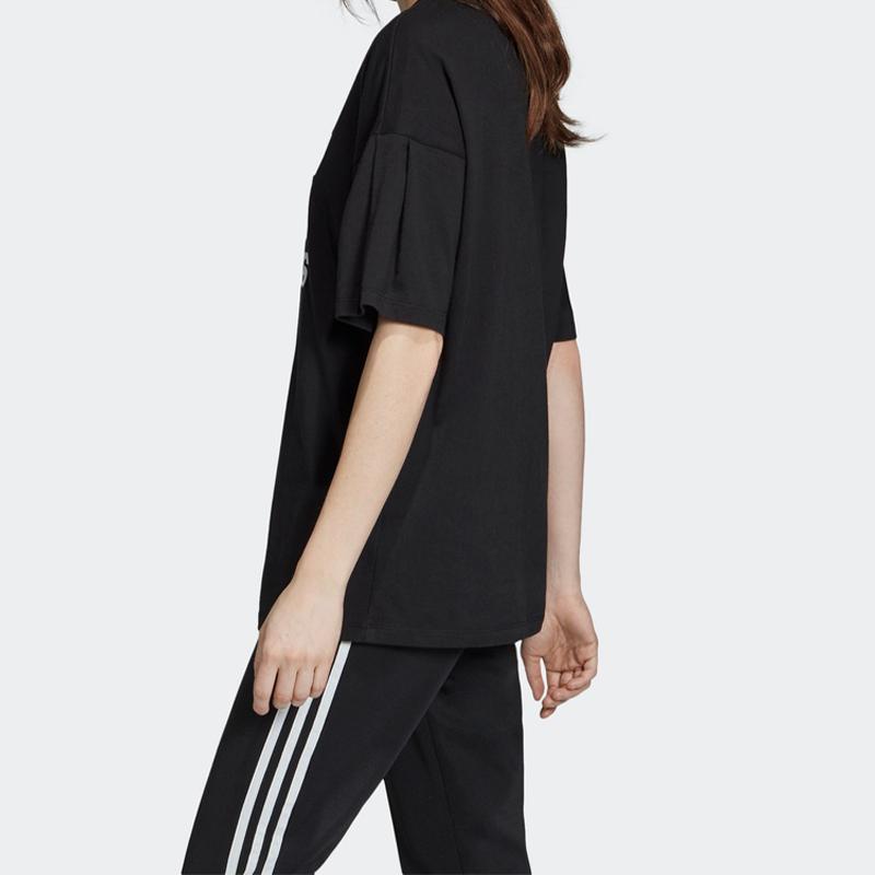 adidas Футболка с круглым вырезом и логотипом Trefoil, женские топы, черная EC1884