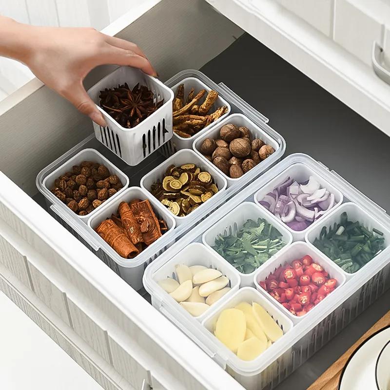 Простой и удобный контейнер для хранения свежего зеленого лука с крышкой, разделенной на отсеки. Холодильник для фруктов и овощей с зеленым луком. Коробка для хранения свежего зеленого лука YLE600.