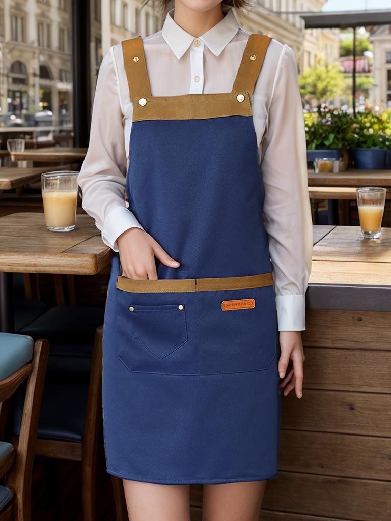 1 шт. Унисекс Регулируемый фартук с карманами, Полиэстер 100% Не тянущийся, Обычная посадка, Без рукавов, Н-образный подол, Тканый для приготовления пищи, выпечки, работников ресторана
