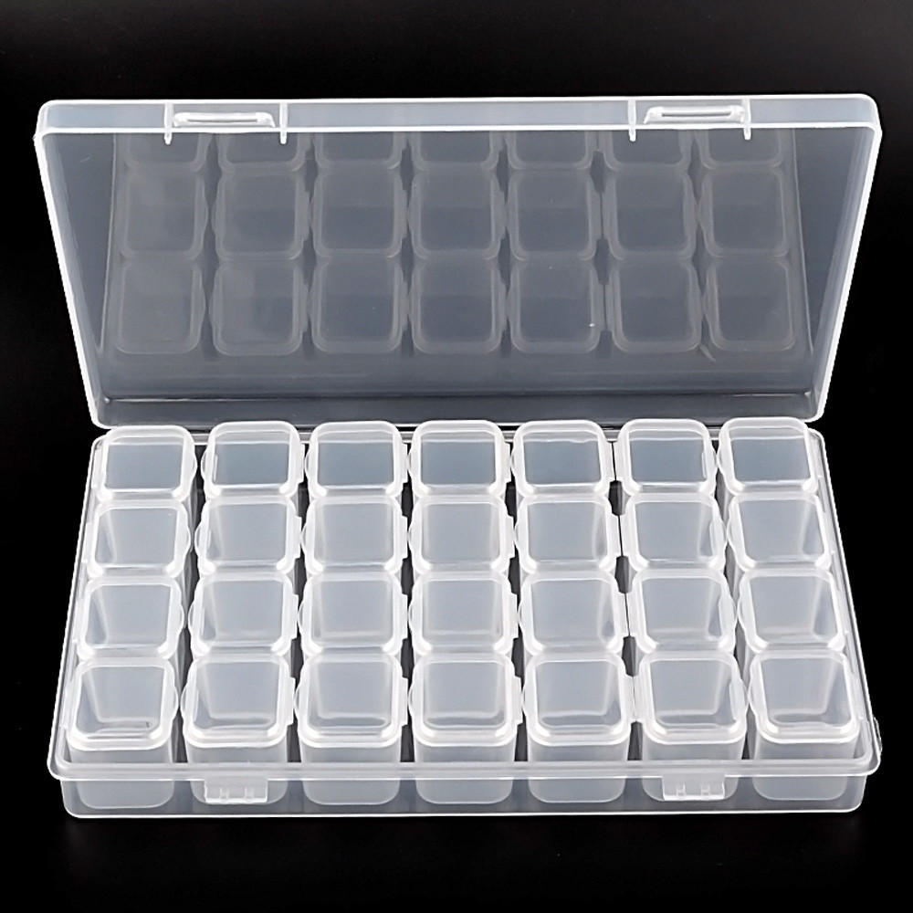 1Set 28 Lattice Plastic Nail Tool Decorations Empty Storage Case Box