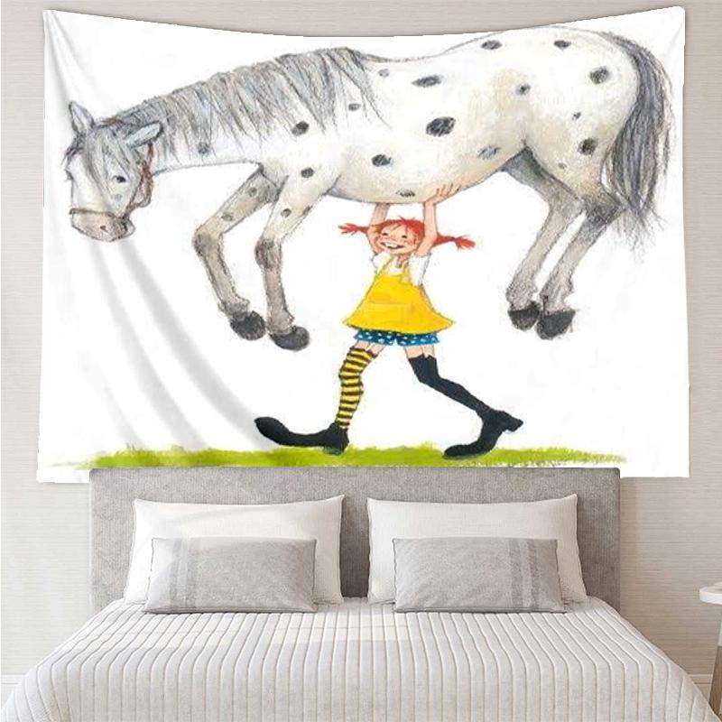Pippi Longstocking Print Tapestry, Backdrop, Easy Setup, Ideal for Bedroom, Office & Living Room, with Aesthetic Wall Hanging Decor.