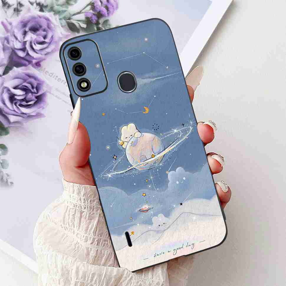 For Itel A48 6.1" Case Fashion Painting Soft Silicone TPU Black Cover For ITEL A48 itel a48 Popular Design Flowers Phone Cases