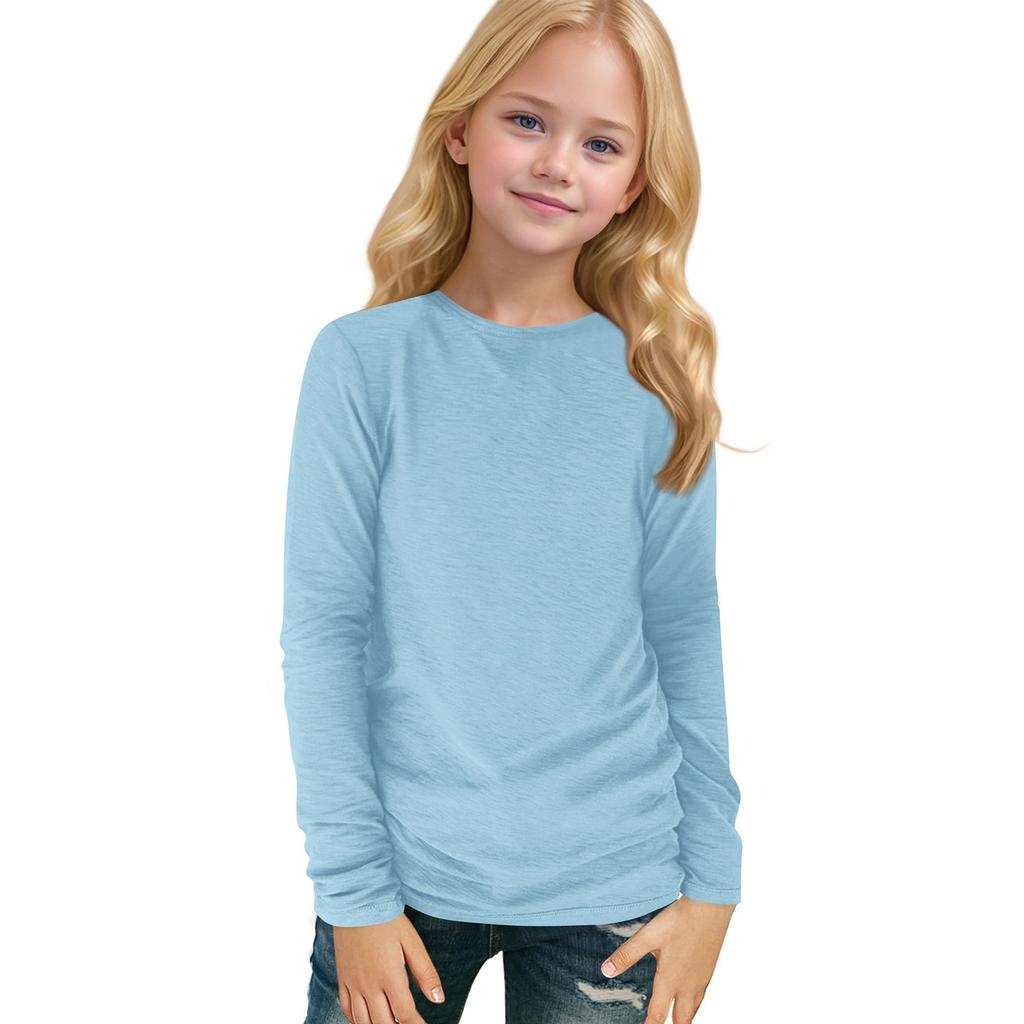 Детский топ с длинными рукавами и круглым вырезом, однотонный, повседневный