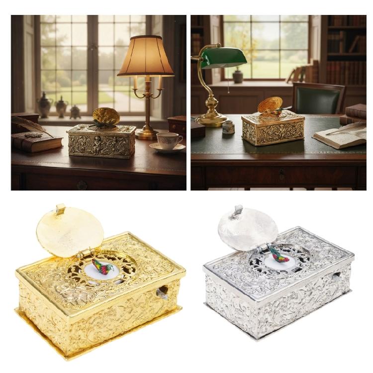 Коллекционная механическая музыкальная шкатулка с поющей птицей и 3D рельефными мотивами листьев, антикварные декорации из сплава с заводным механизмом для особых событий