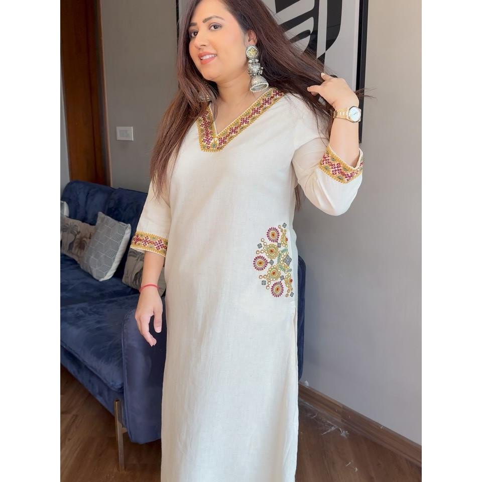 Женский набор из хлопка и эластана А-силуэта Kurti Pant Индийский Болливуд Этнический Kurta Комплект с шнурком