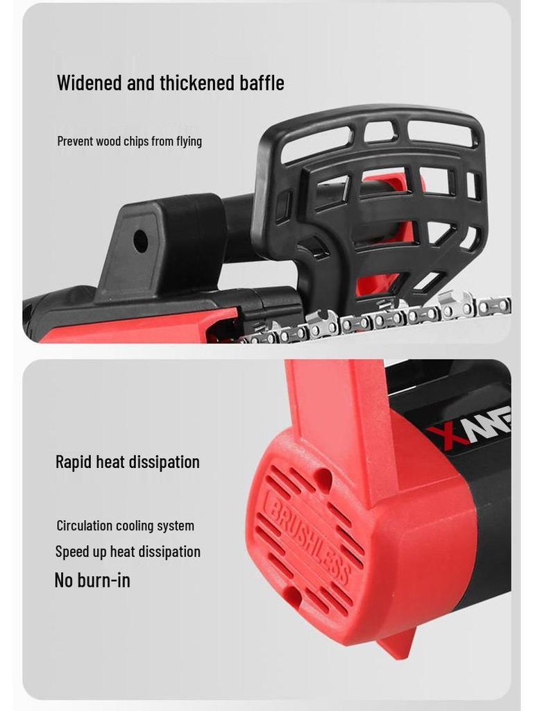12" Brushless Cordless Electric Chainsaw - High-Power, Lithium Battery, Handheld, Ideal for Firewood and Outdoor Tree Felling.