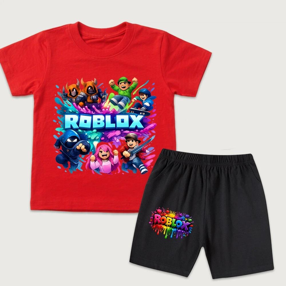 Game Character Cartoon Printed Kids T-shirt and Shorts 2 Piece Set Summer Casual Outfit for Boys and Girls Childrens Clothing