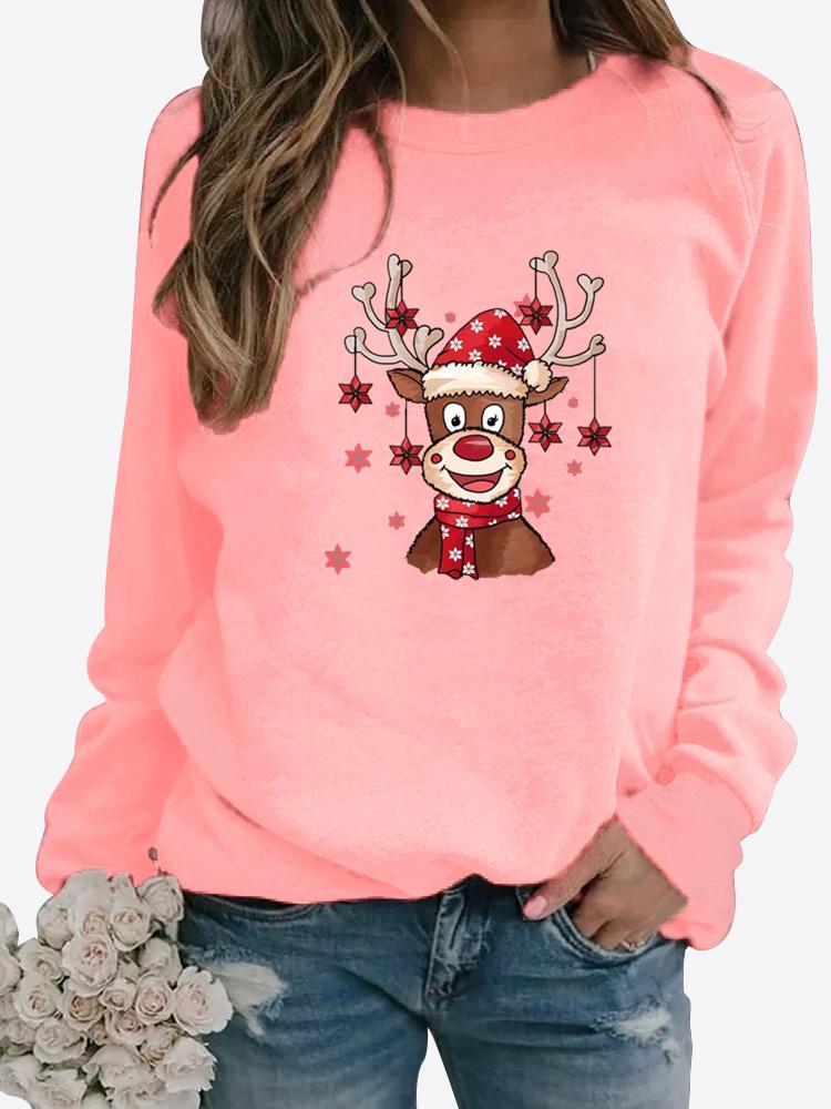 Зимняя женская повседневная толстовка с длинными рукавами и принтом Санта-Клауса, женская свободная футболка с круглым вырезом, топы больших размеров, свитер с длинными рукавами