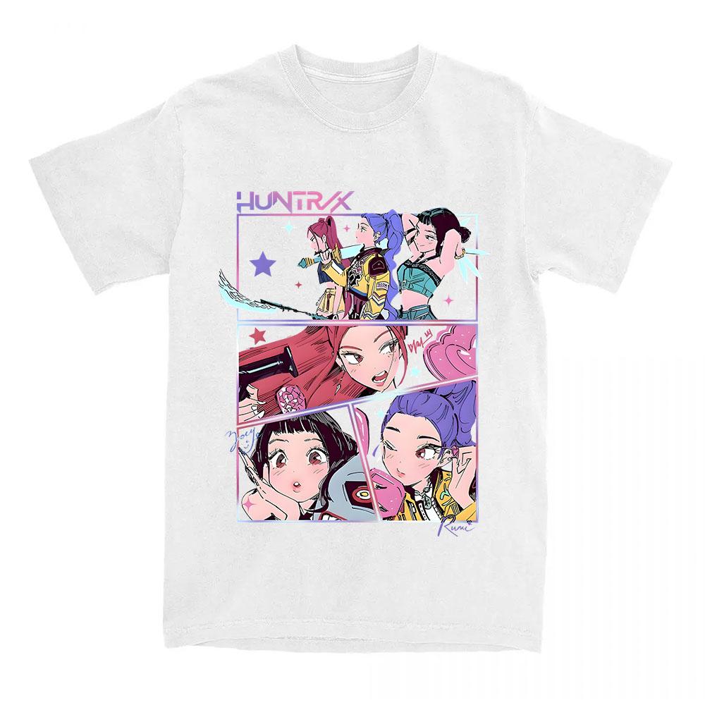Kpop Охотники на демонов Huntrix Girls Футболка с коротким рукавом Хлопок Мода Графическая футболка Повседневный Хлопок Свободная Женская Футболка Уличная одежда