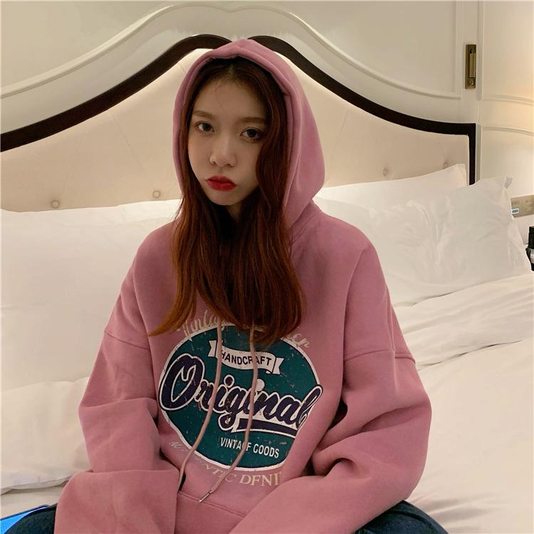 Women Long Sleeve Hooded V Neck Loose Pullovers Female Tops Solid Color Sweatshirts