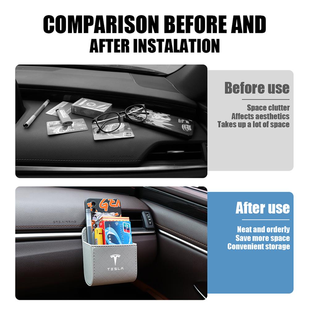 UBFMQ1 Car Air Vent Hanging Leather Storage Box Organizer Bags For Tesla Model 3 Model Y Roadster SpaceX Model S Model X Cybertruck Mod