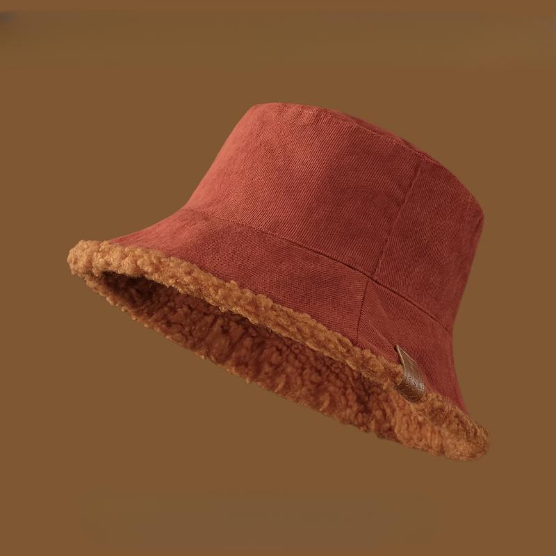 Autumn and Winter Korean Style Velvet Double-sided Fisherman Hat for Women Japanese Versatile Sunshade and Warm Plush Bucket Hat