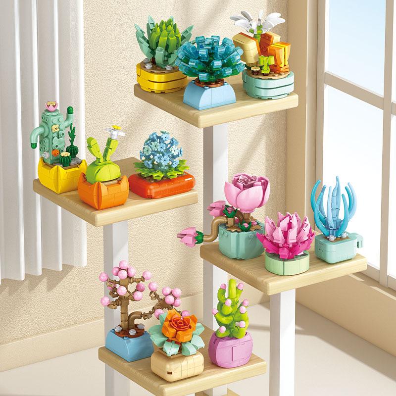 Succulent Tiny Building Blocks - Lego-Compatible Flower & Plant Ornaments, Perfect Girl's Gift