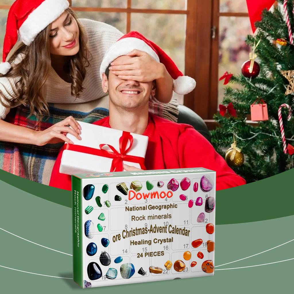 24-дневный каменный адвент-календарь Коллекция горных пород, минералов и кристаллов 24 ячейки Календарь обратного отсчета до Рождества Обучающий подарок для детей