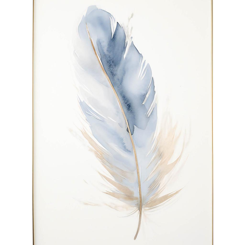 Niebiesko-Złote Pióro Niebiesko-Złote Pióro, 70X100 Cm, Bez Ramy, Płótno Premium Na Blejtramie