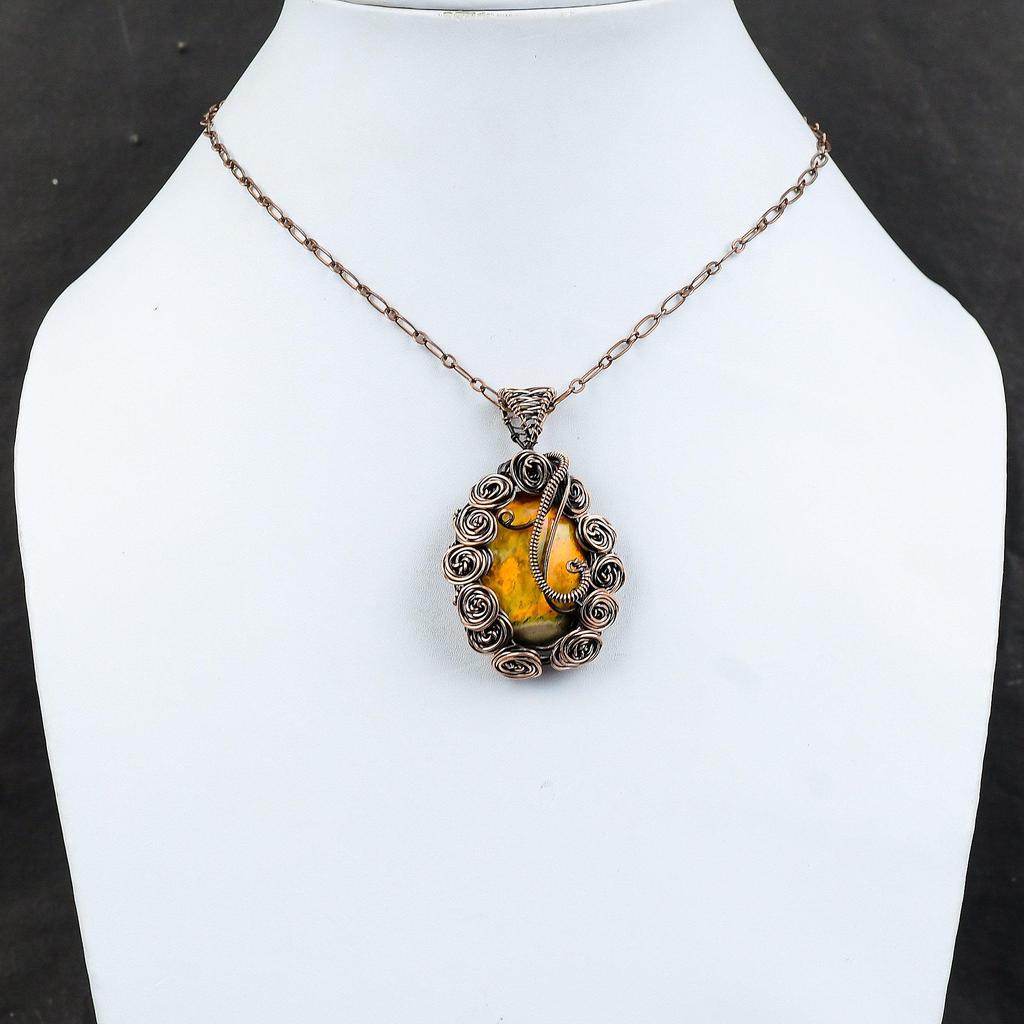 Bumble Bee Jasper Pendant Copper Wire Wrapped Jewelry Handmade Gemstone Pendant Antique Copper Pendant Dainty Wire Wrap Pendant Gift For Mom
