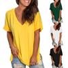 Women Summer V Neck Short Sleeve Shirt Casual Tunic Tops Blouse