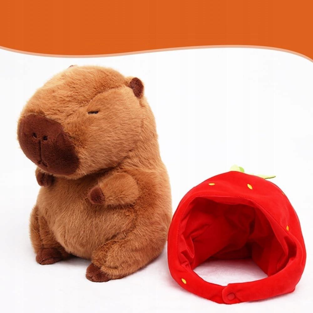 Pluszacz Strawberry Hat Capybara Stuffed Animal 23 cm Cute Plush Toy Soft Pillow Gift for Kids
