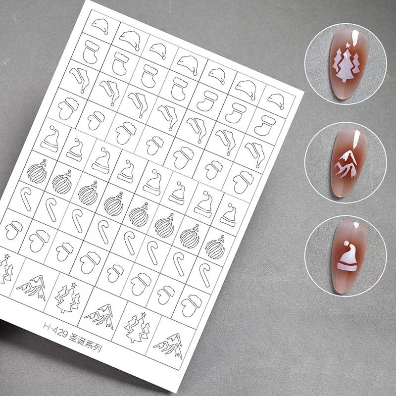 Airbrush Stencil For Nails Winter Snowflake Snow Tree Christmas Decors Hollow Nail Stickers Airbrush French Manicure Tips