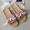 Домашние крутые льняные тапочки с бантом, женские летние домашние нескользящие домашние тапочки для пар, женская обувь
