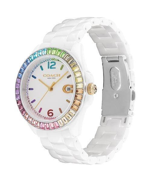 Coach СЕРЫЕ ЧАСЫ 36 ММ ИЗ БЕЛОЙ КЕРАМИКИ С РАДУЖНЫМИ КРИСТАЛЛАМИ. 14504019