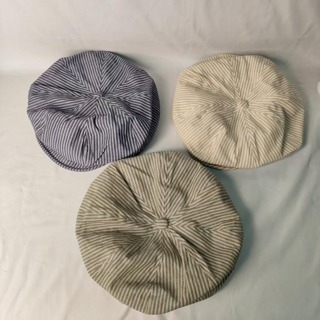 New striped letter patch cartoon octagonal hat women's large version summer cloud beret casual
