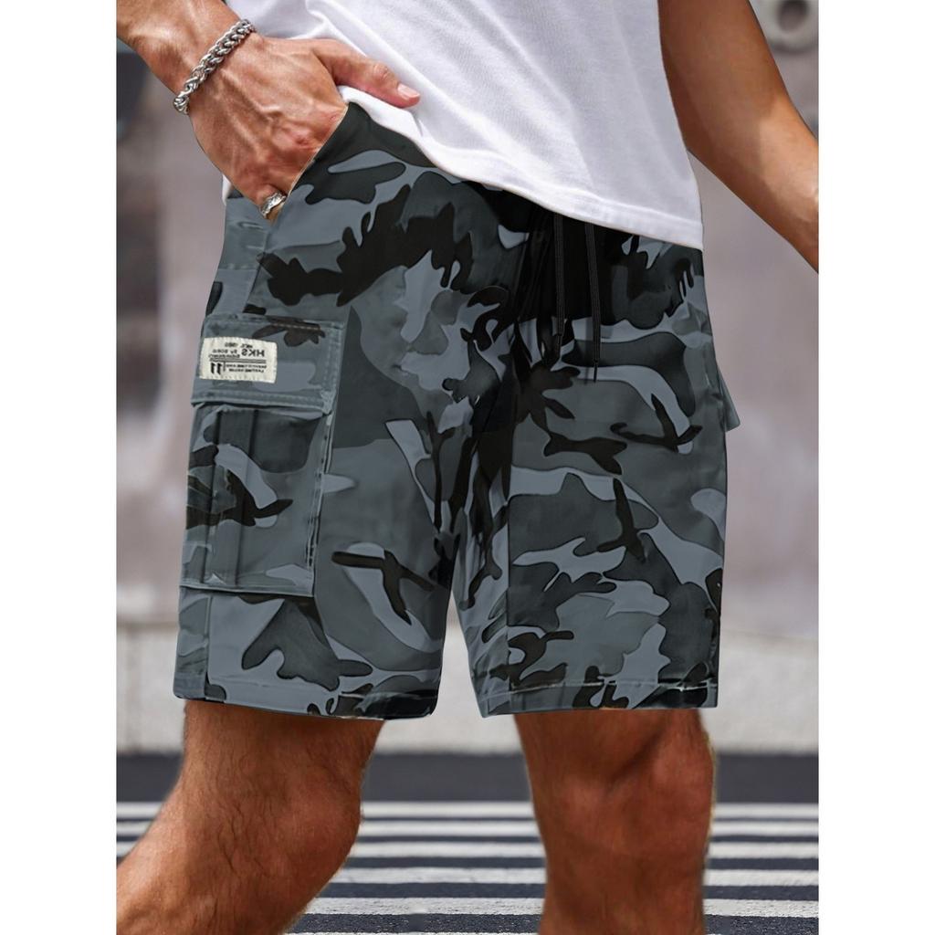 Мужские шорты карго камуфляжные повседневные свободного кроя на шнуровке длиной до колена