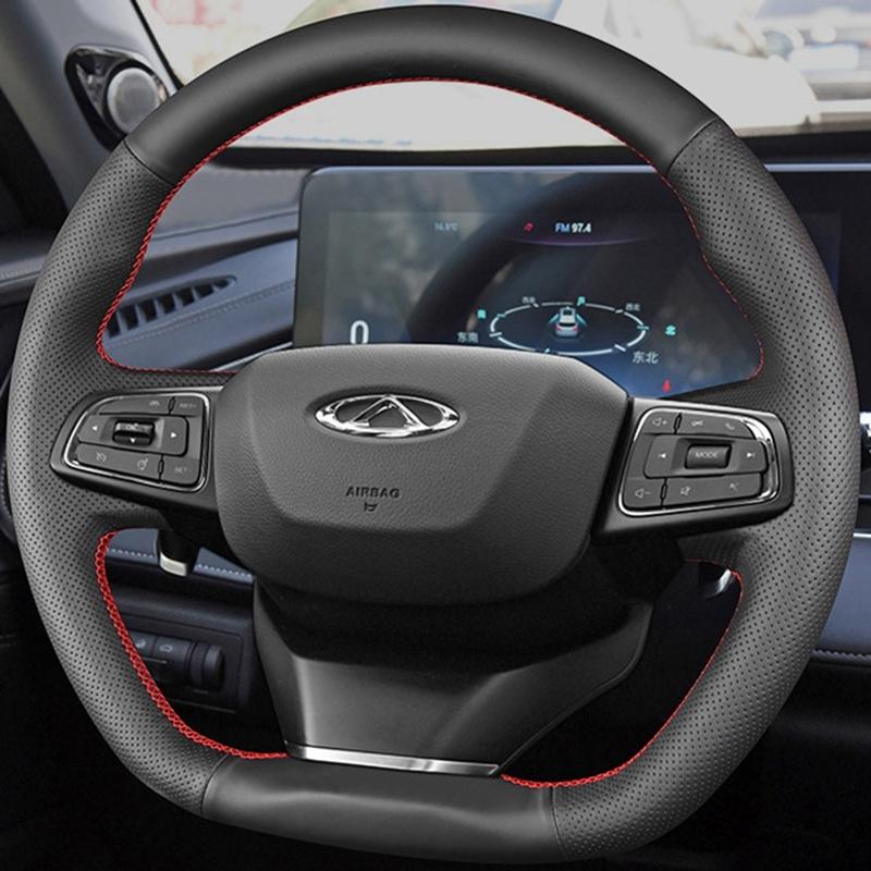 Braid Car Steering Wheel Cover For Chery Tiggo 2 3 7 8 5X IQ QQ Customize Hand Sewing Microfiber Leather Steering Wrap