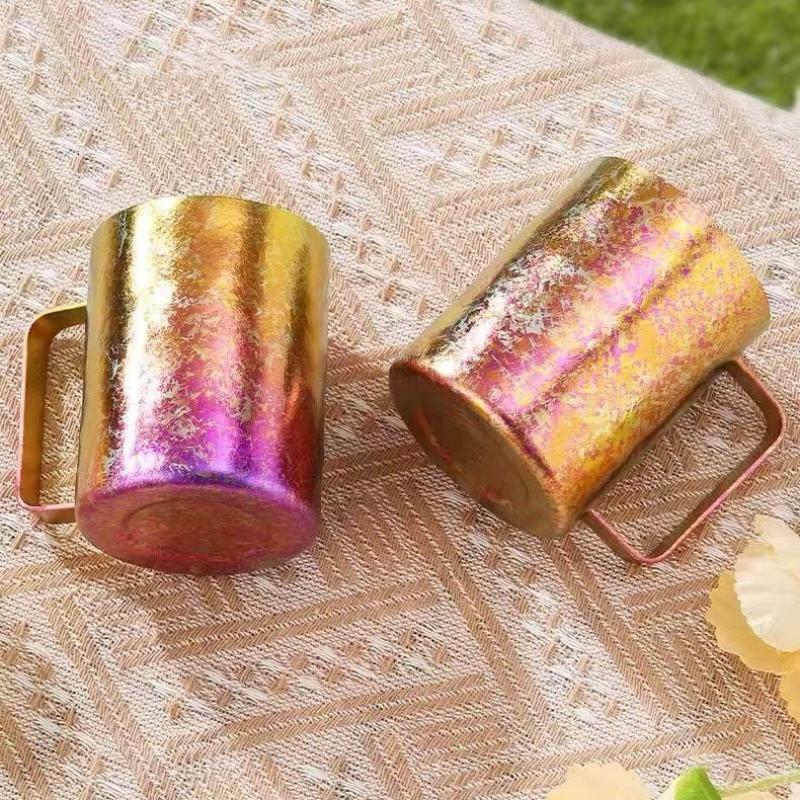 Кружка для кемпинга из чистого титана, С крышкой, Двухслойная, Разноцветная ручка, Для завтрака, пива, 350 мл, Стакан для сока, Термостакан