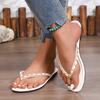 Новая Мода Металлическая Цепочка Женские Шлепанцы 2025 Лето Круглый Носок Плоские Повседневные Пляжные Вьетнамки для Женщин Сандалии Большой Размер 43
