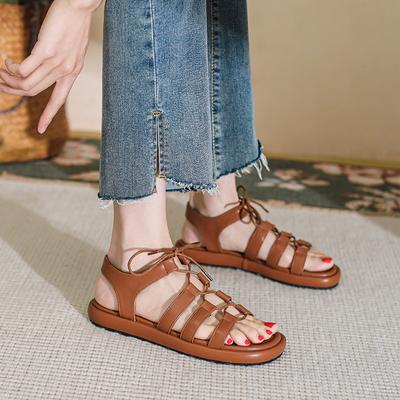 2024 Cross Tie Roman Flat Sandals Женские сандалии с открытым носком Удобные повседневные тапочки Для девочек-студенток Sandalias De Mujer Пляжные сандалии