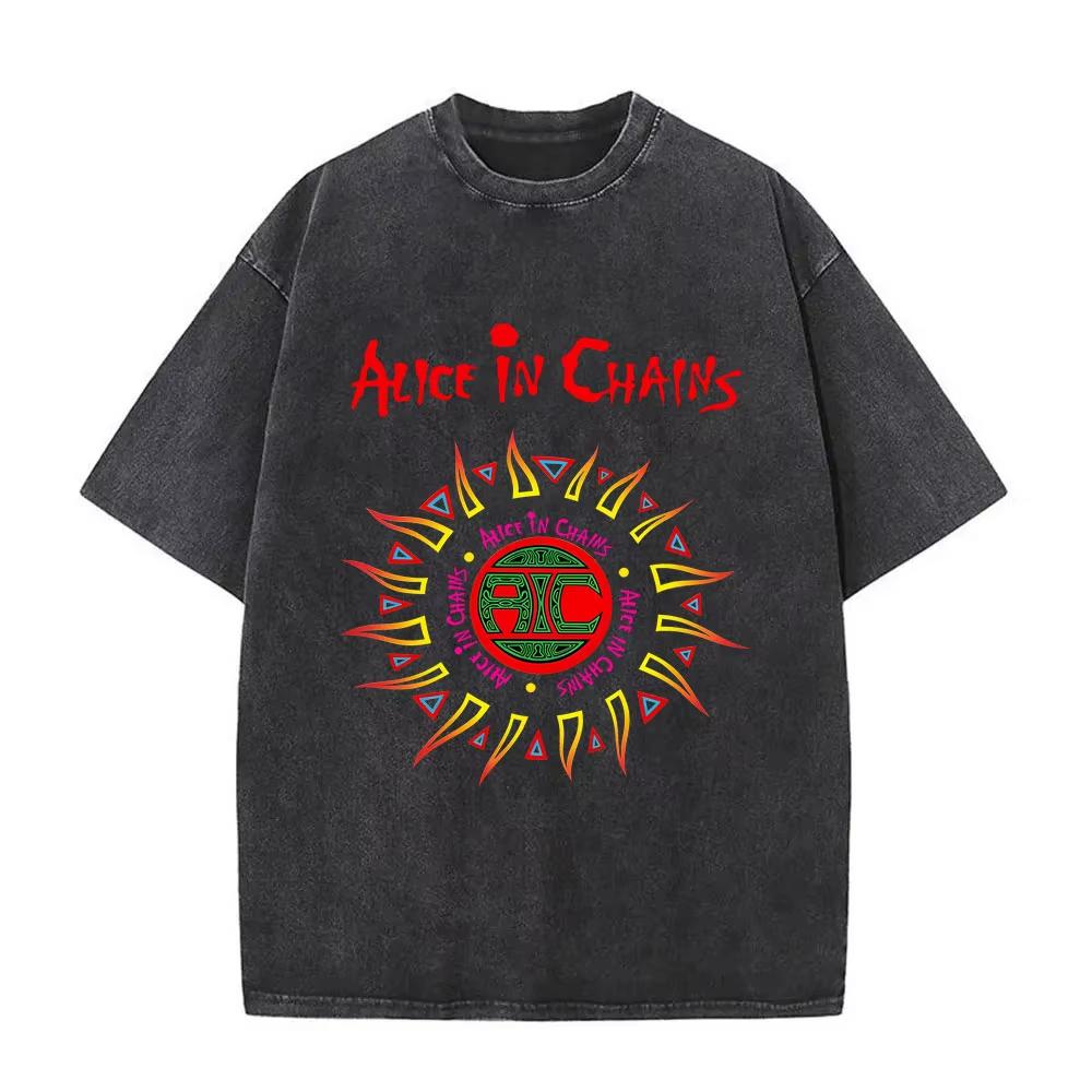 Washed Vintage Rock Band Alice in Chains Graphic Tshirts Men Women Retro Gothic Punk T Shirts Mens Oversized Short Sleeve Tops