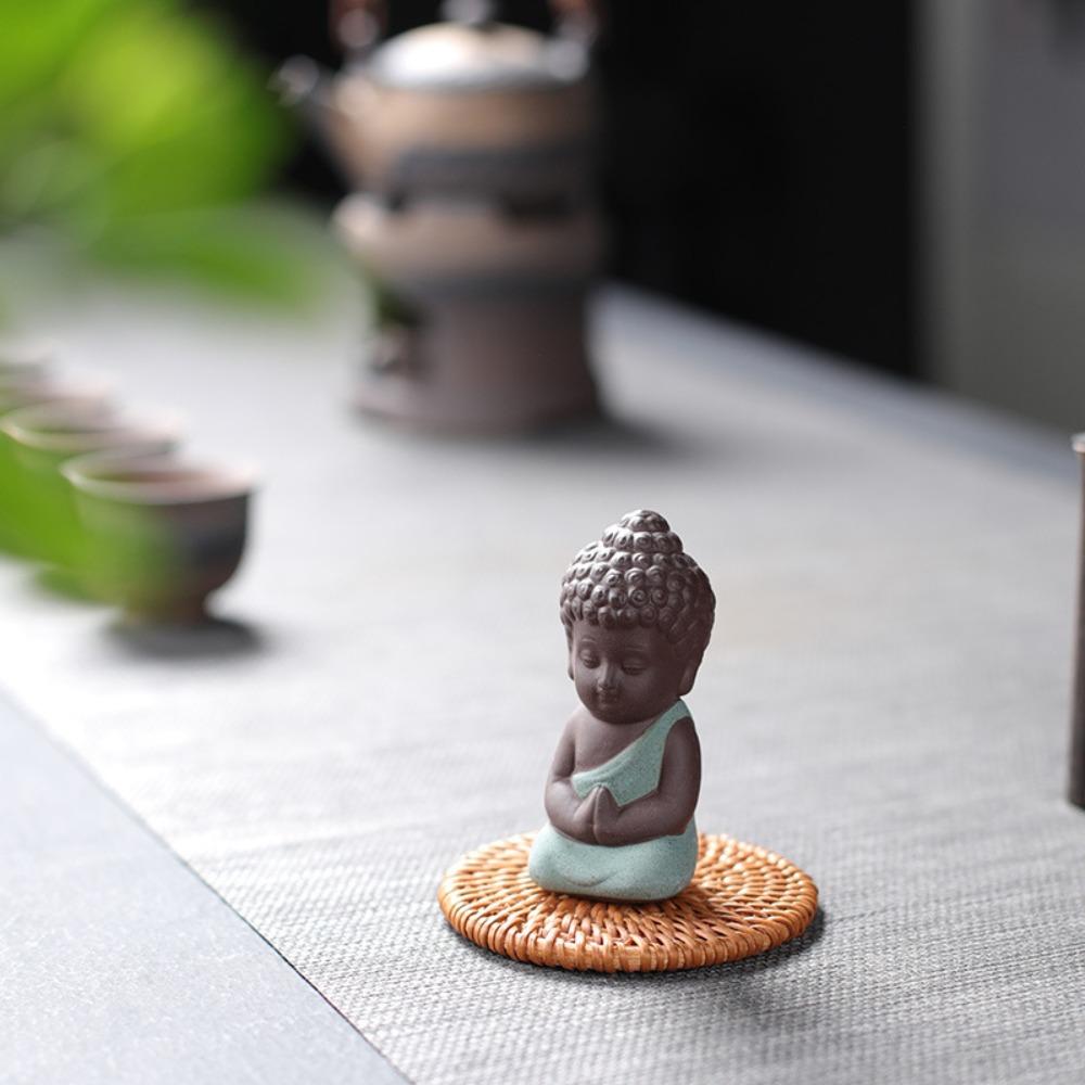 Chinese Style Buddha Statue Cute Sitting Statues Garden Accessories Mini Monk Figurines Tea Play