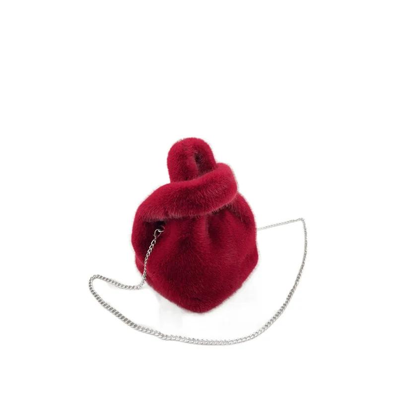 Fluffy Faux Mink Fur Bag Winter Tote Bags for Women Handbags Soft Warm Wrist Bag Chains Shoulder Crossbody Bags Mini Clutch